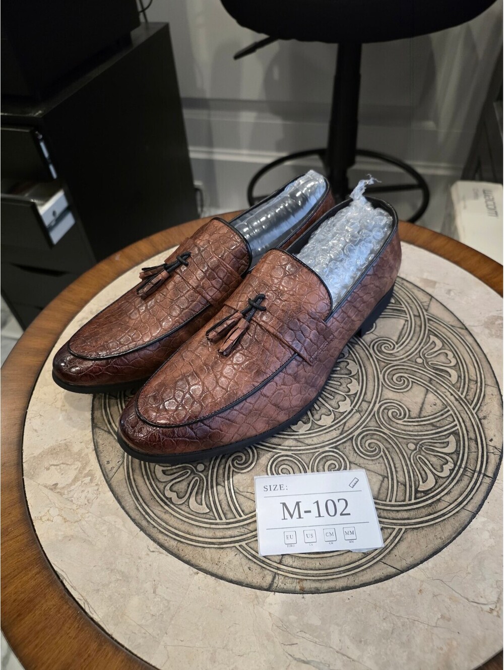 Men's Brown Croc-Embossed Tassel Loafers Slip-On Dress Shoes